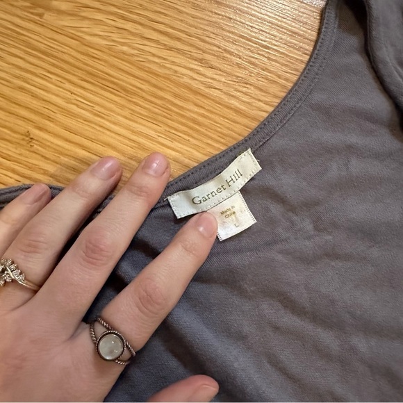 Garnet hill size large 100% wool faux wrap dress in gray with 3/4 sleeves - Picture 2 of 9